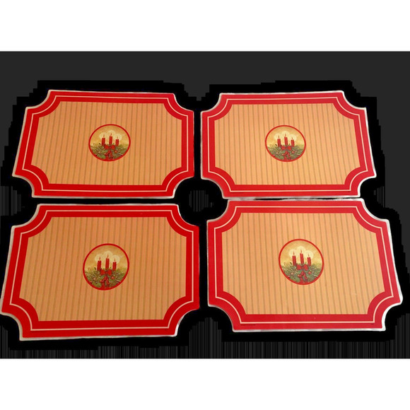 Christmas Placemats Vintage Set Lot 4 Vinyl 1980s Santa Tree Children 2 Sided - Picture 6 of 8